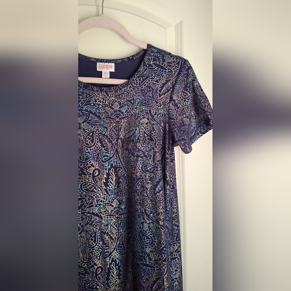 Lularoe metalic carly swing short sleeve mididress size xxs baggy colorfull - Picture 7 of 7